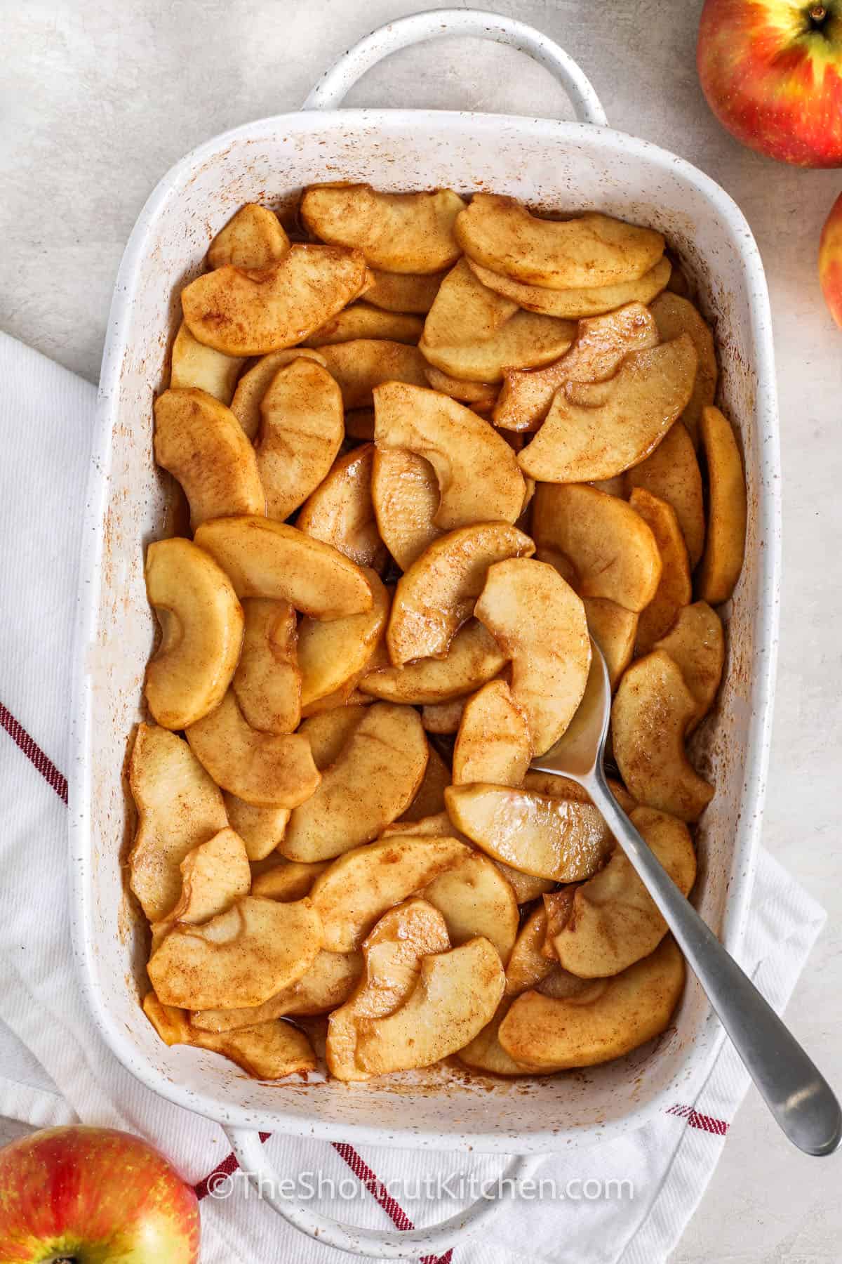 Baked Apple Slices in the casserole dish