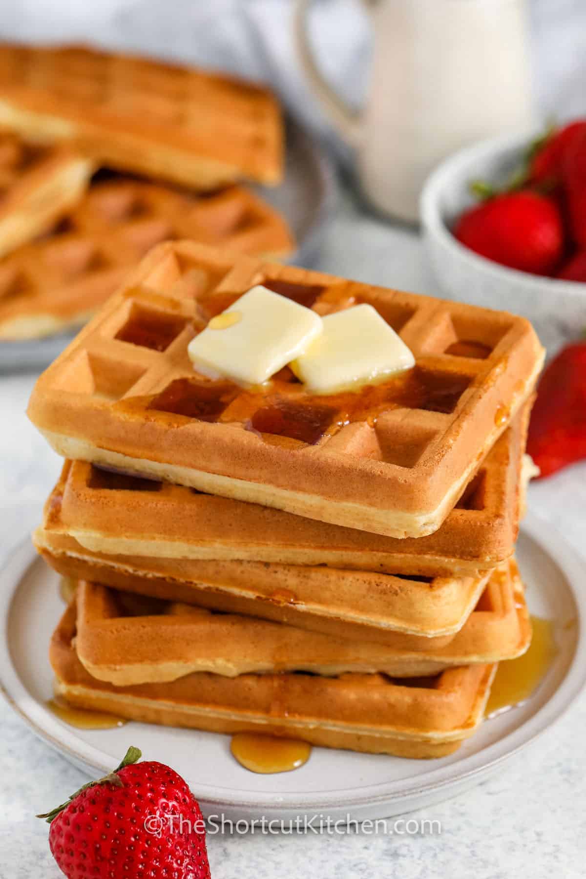 Bisquick Waffles with melted butter and syrup