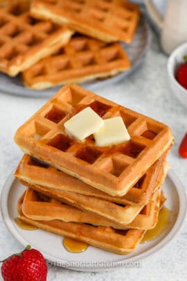 plated Bisquick Waffles with syrup