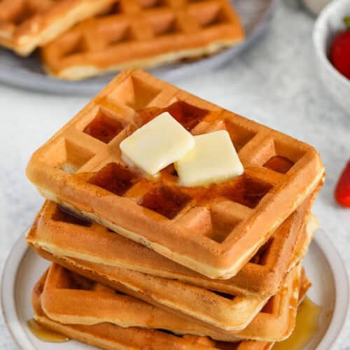 plated Bisquick Waffles with syrup