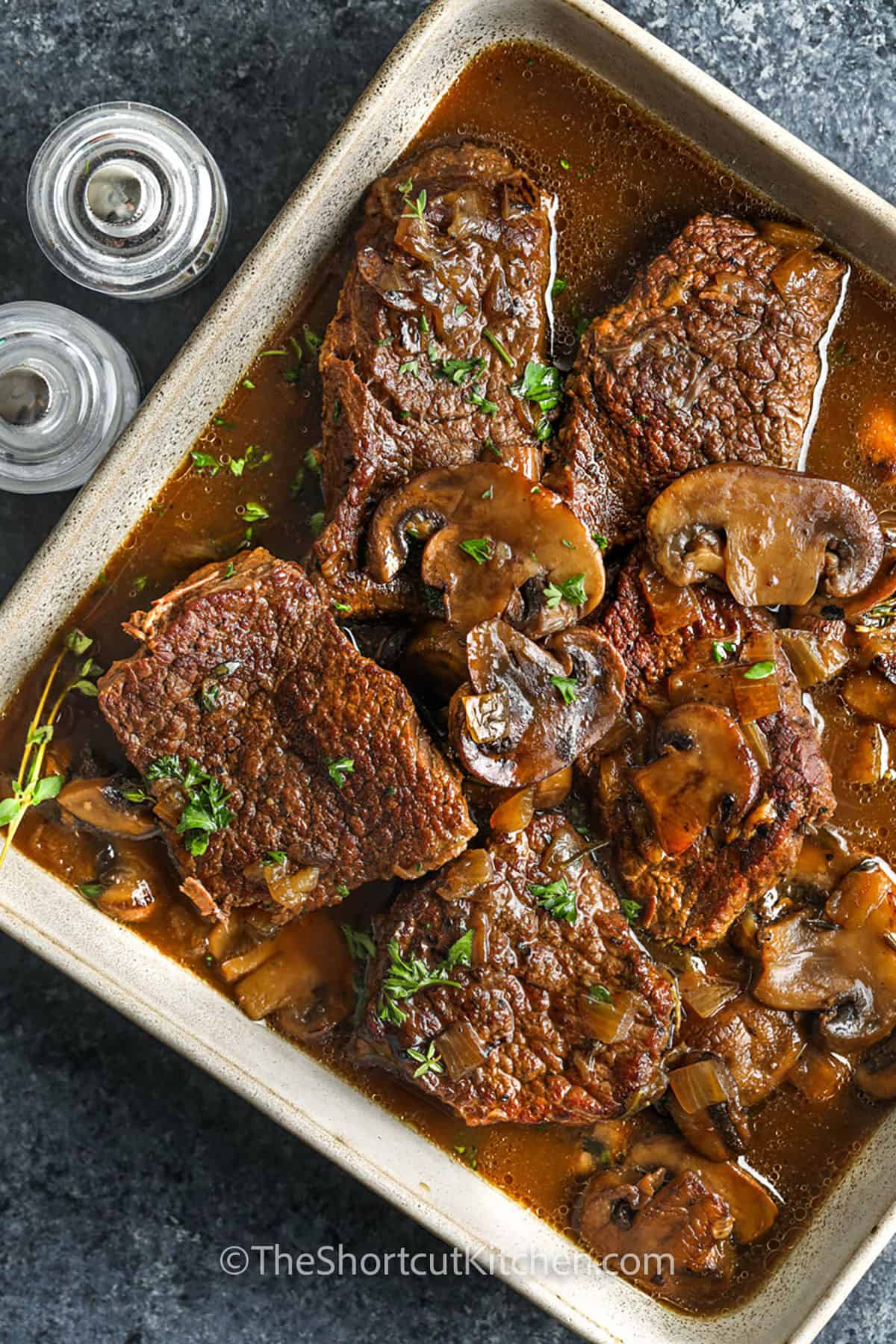 dish of cooked Braised Steak and Mushrooms