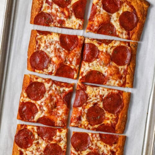 Crescent Roll Pizza cooked on a sheet pan