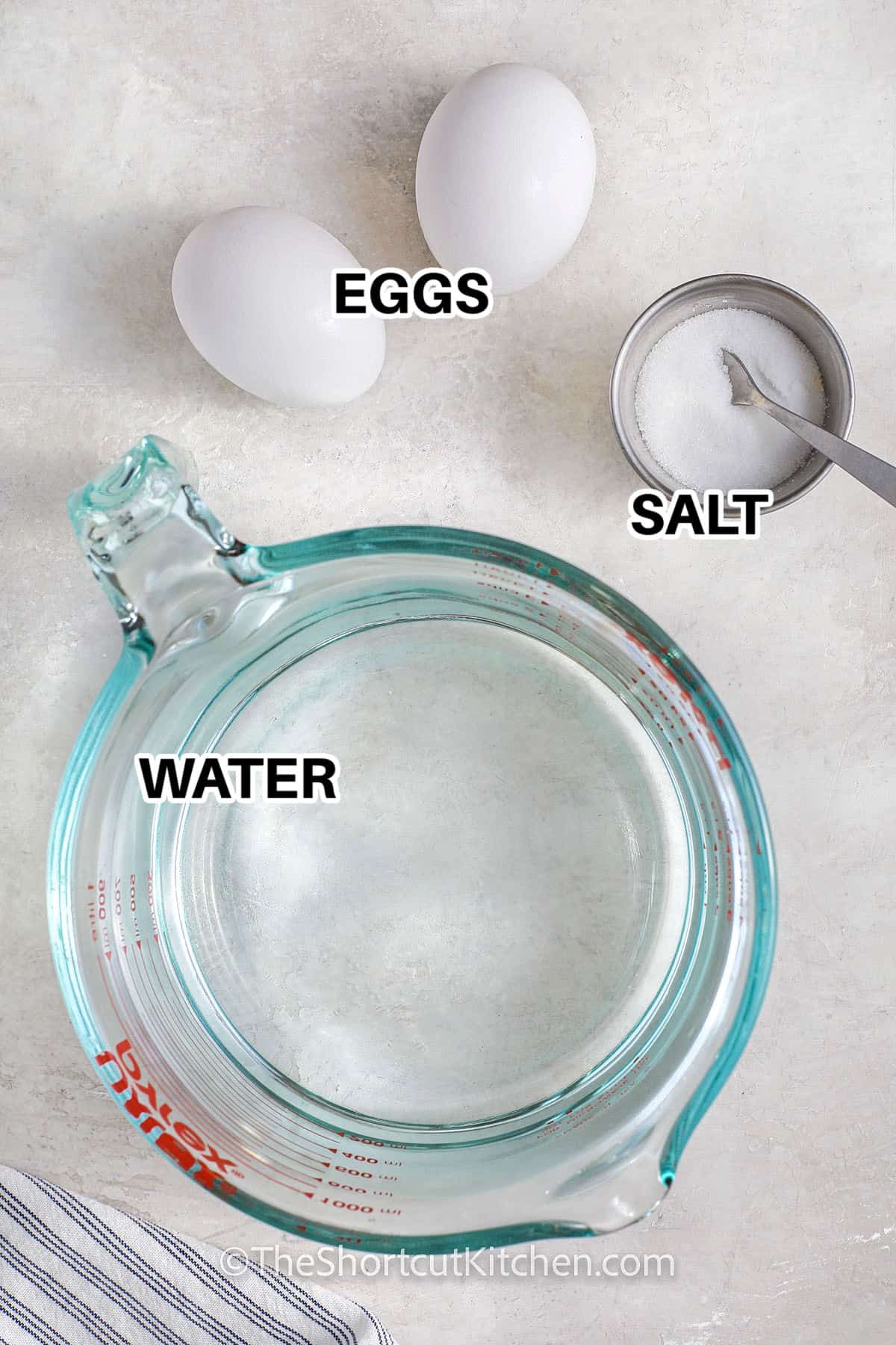 eggs , salt and water to make Microwave Hard Boiled Eggs with labels