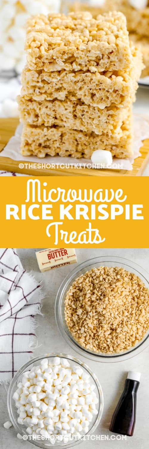rice krispies treats and ingredients with text
