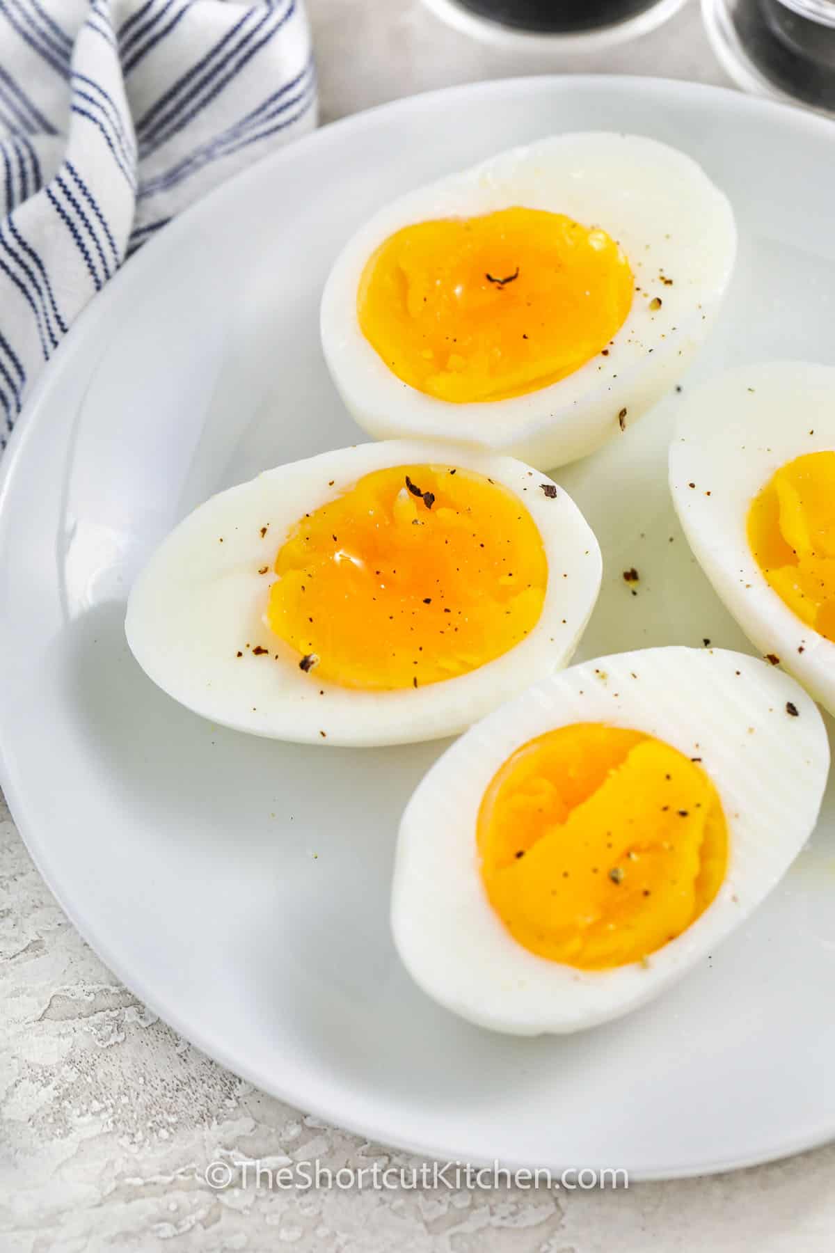 Microwave Hard Boiled Eggs with salt and pepper