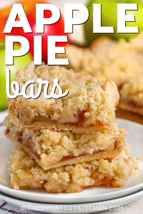 stack of Apple Pie Bars with a title