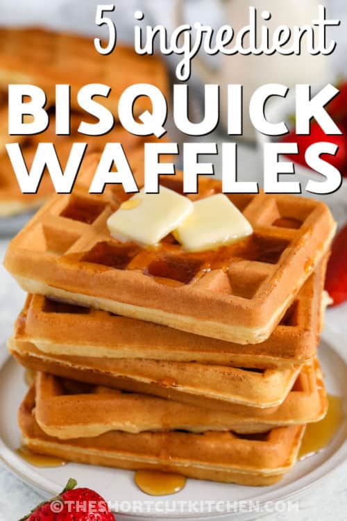 plated Bisquick Waffles with writing