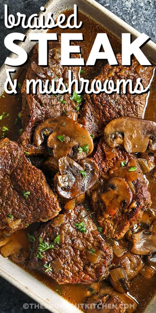 dish of Braised Steak and Mushrooms with a title