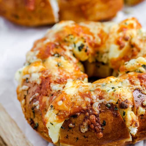 stuffed bagels on a cutting board