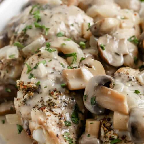 close up of Slow Cooker Chicken Thighs Recipe on a plate