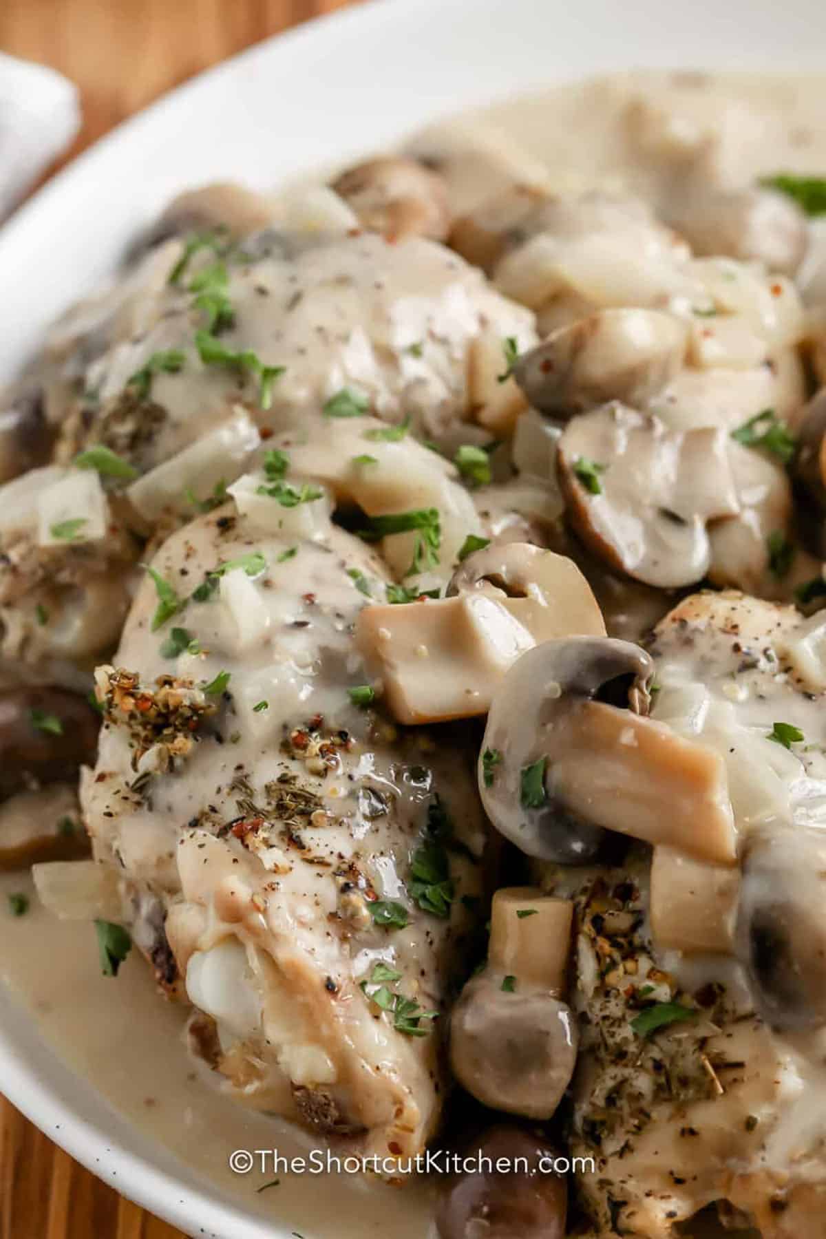 close up of Slow Cooker Chicken Thighs Recipe on a plate