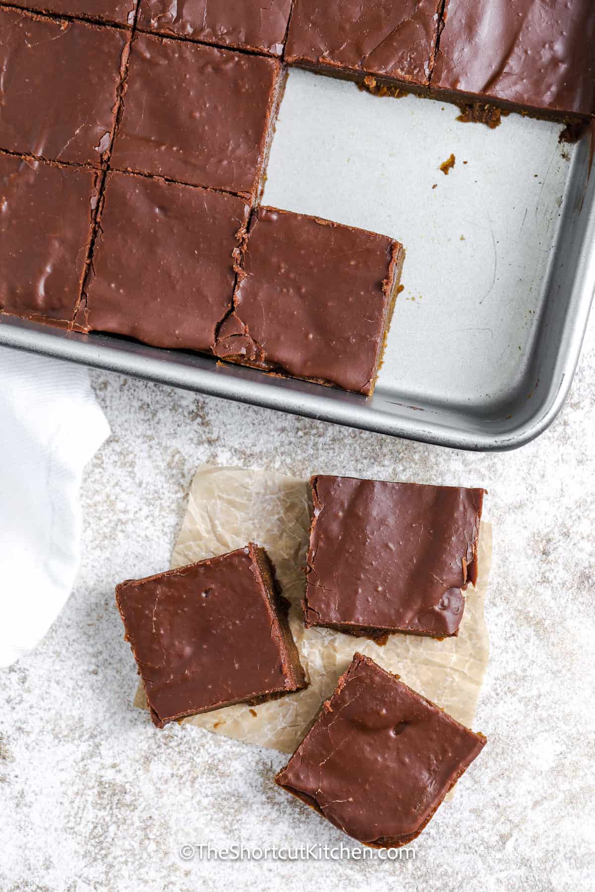 A tray of pumpkin brownies cut into squares