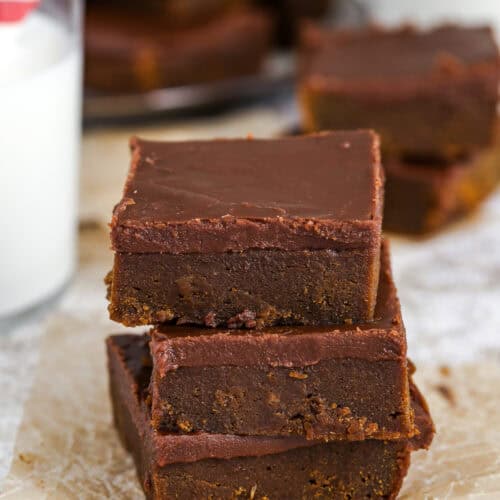 Three pumpkin brownies stacked