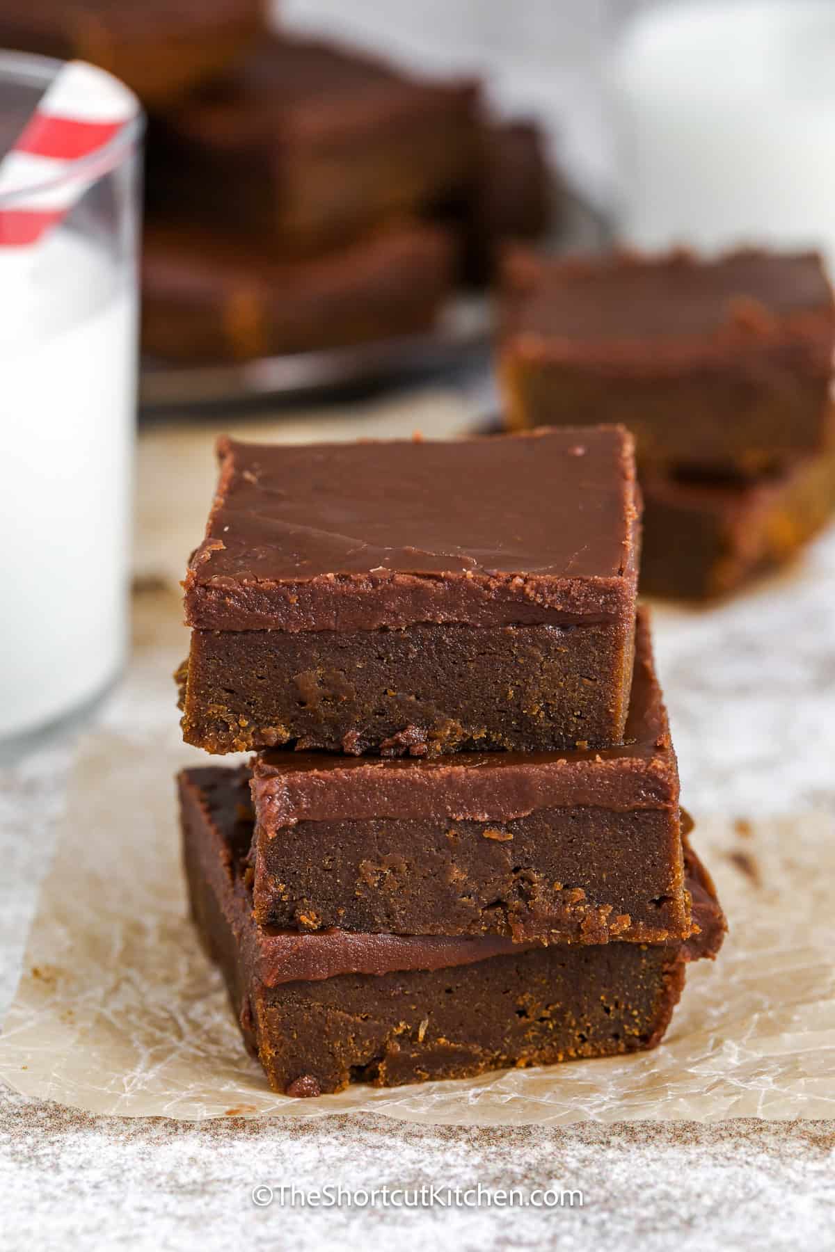 Three pumpkin brownies stacked