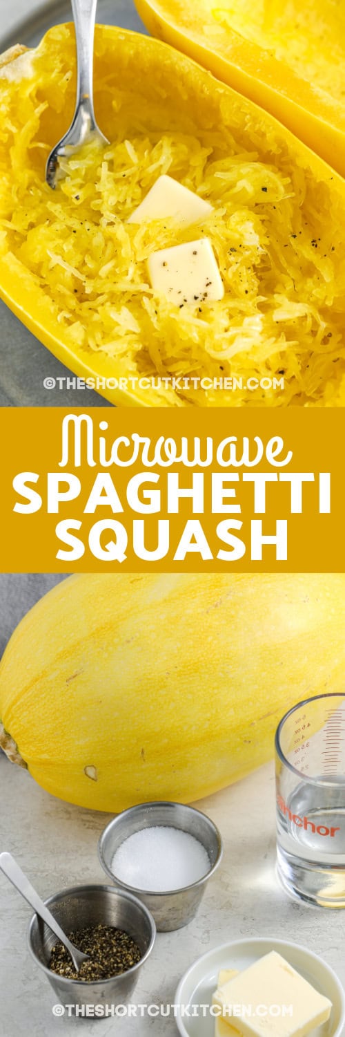 microwave spaghetti squash and ingredients with text