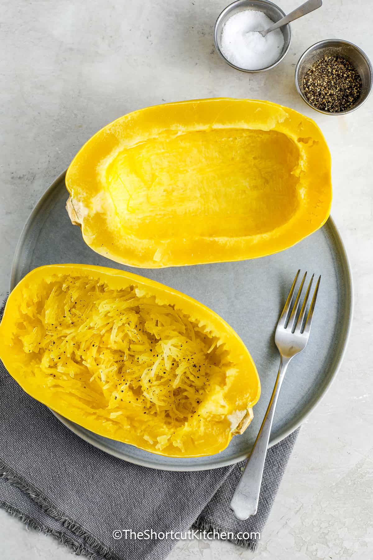 semi porepared microwave spaghetti squash on a plate