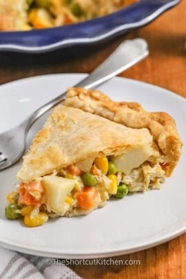 close up of plated Best Chicken Pot Pie slice