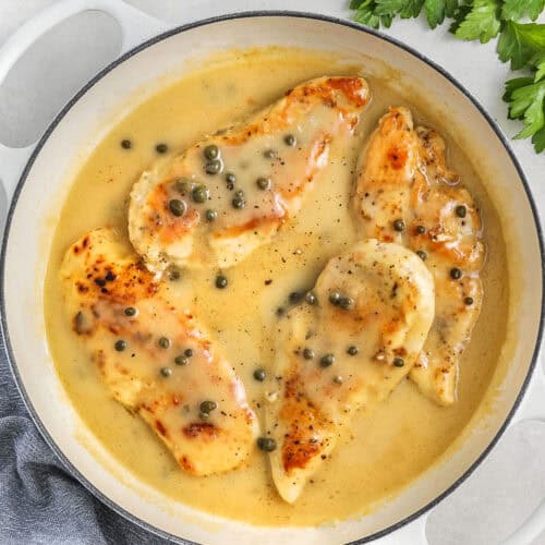 Chicken Scallopini Recipe in the pot in lemon sauce