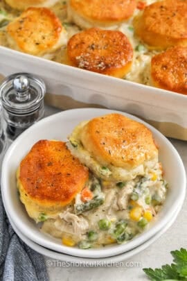 plated dish of Easy Chicken Pot Pie Casserole