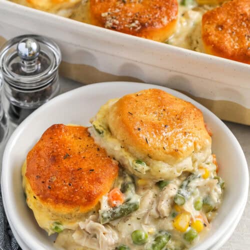 plated dish of Easy Chicken Pot Pie Casserole