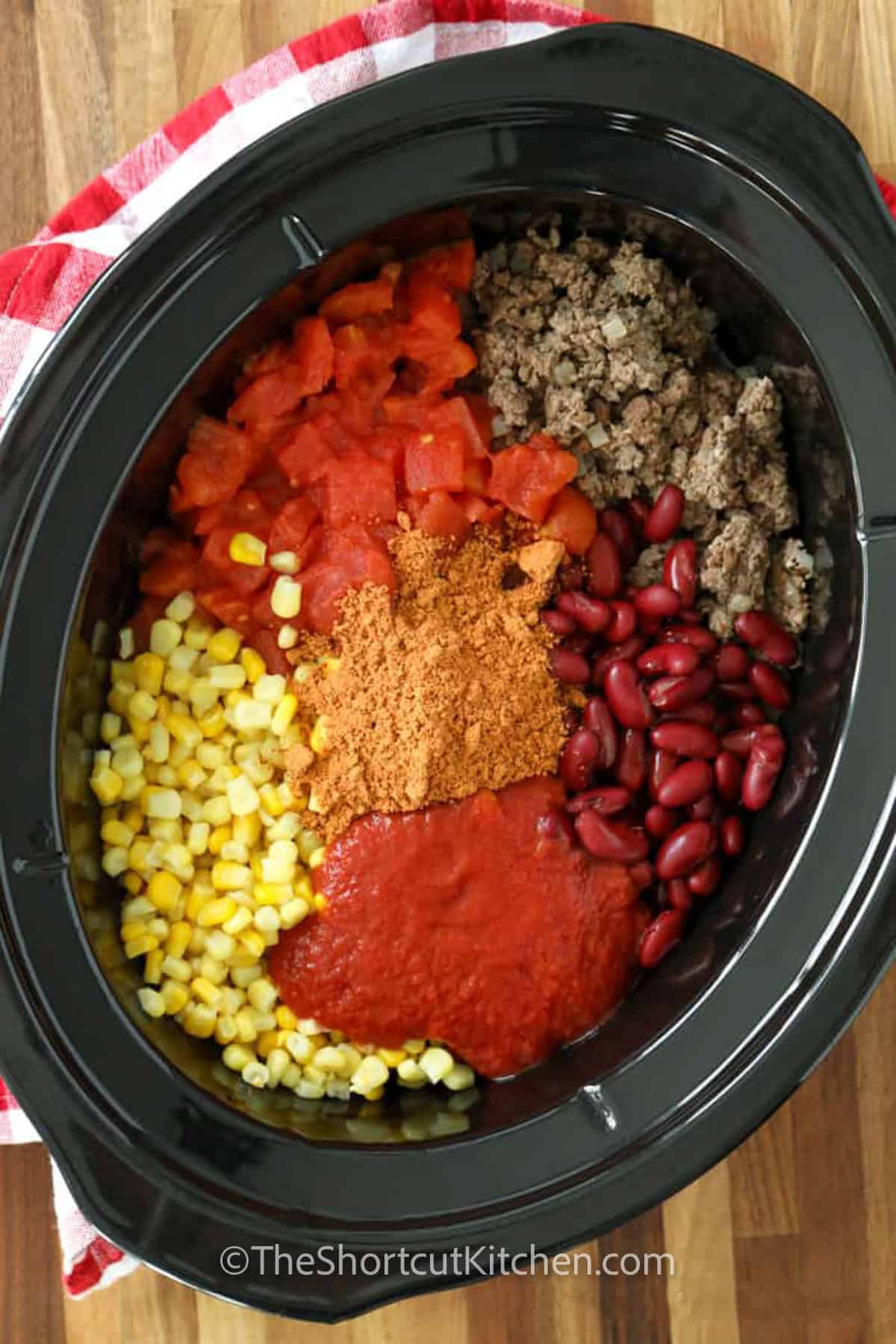 ingredients in a pot to make Taco Chili