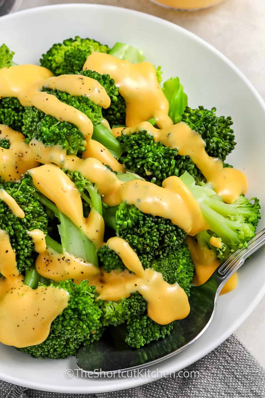 Broccoli With Cheese Sauce Crisp And Cheesy The Shortcut Kitchen