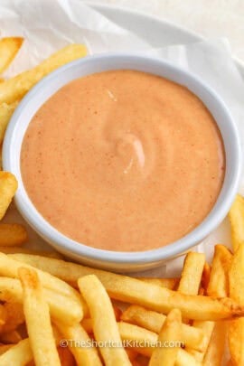 bowl of Fry Dipping Sauce with french fries around it