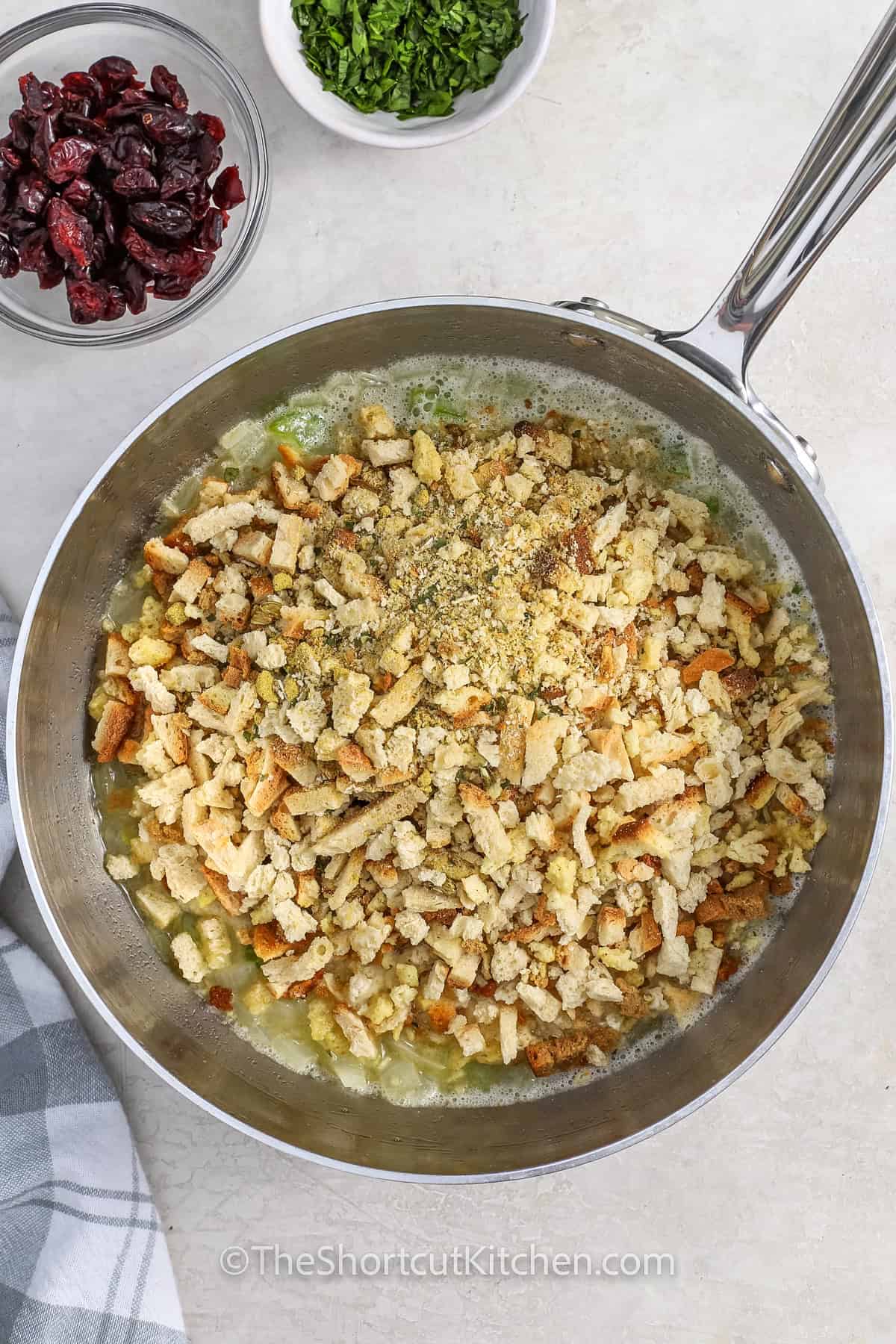 stuffing mix added to pan