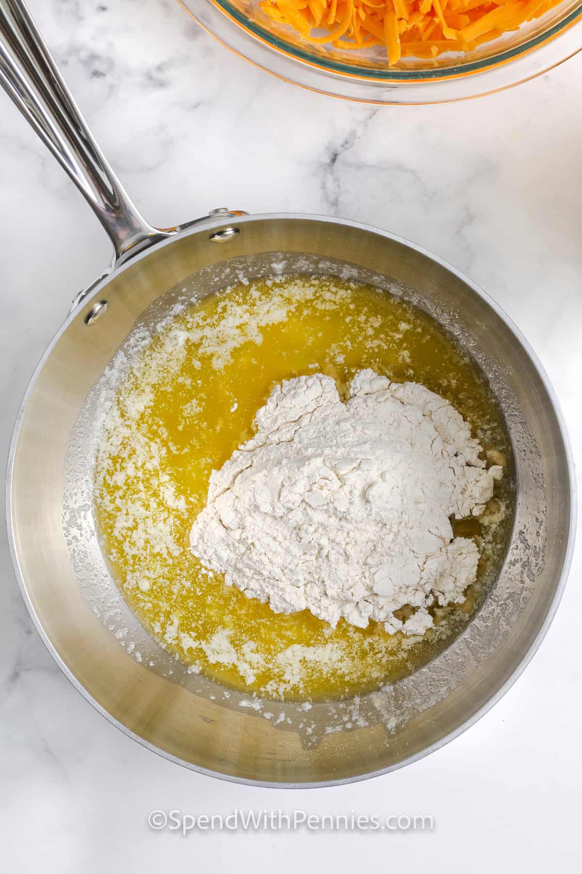 butter and flour in a pot for Sour Cream Macaroni and Cheese