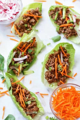 easy Chicken Lettuce Wraps with carrot and radishes