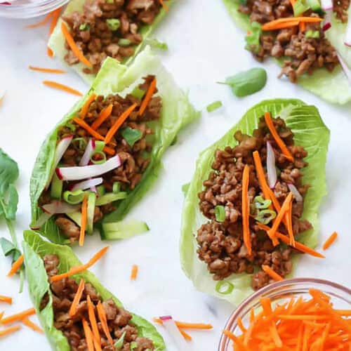 easy Chicken Lettuce Wraps with carrot and radishes