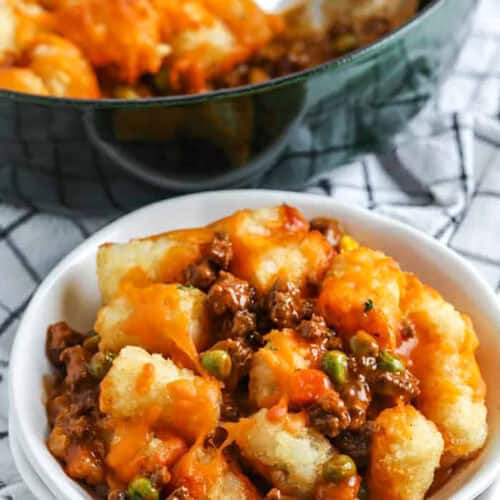 shepherd's pie in a white bowl