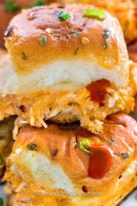 close up of Buffalo Chicken Sliders Recipe on a plate