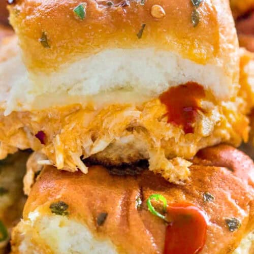 close up of Buffalo Chicken Sliders Recipe on a plate