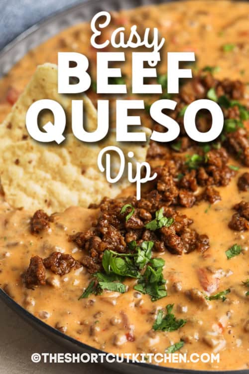 easy beef queso dip with text