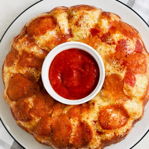 plated Pull Apart Pizza Bread with marinara