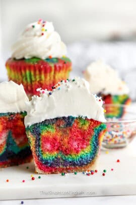 fun Rainbow Cupcakes with sprinkles