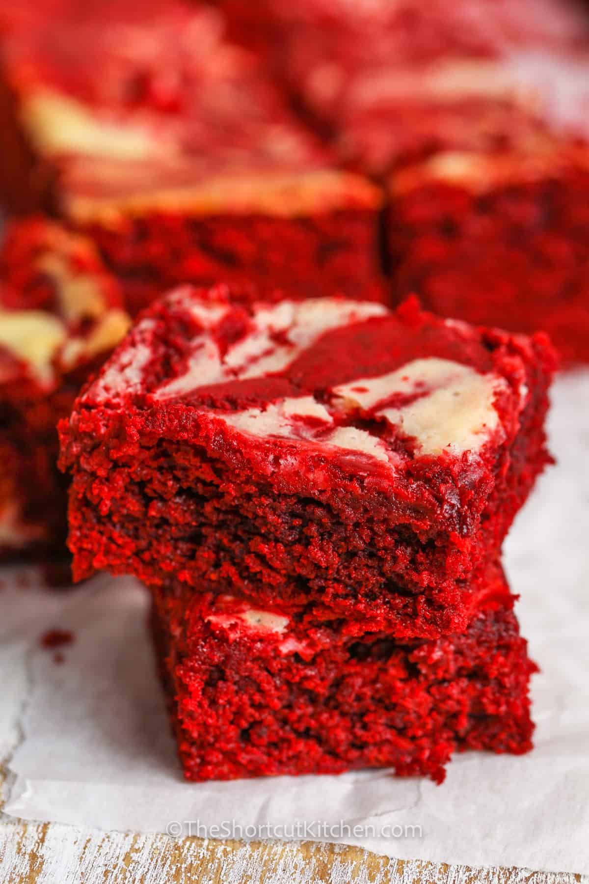 stack of two red velvet brownies