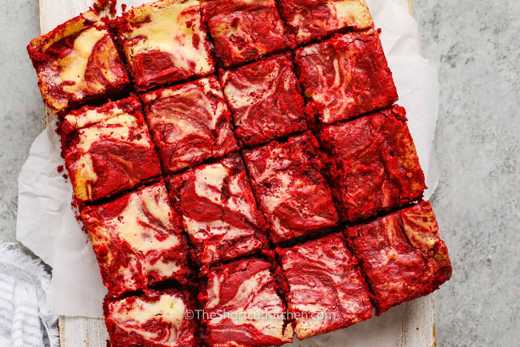 sliced red velvet brownies