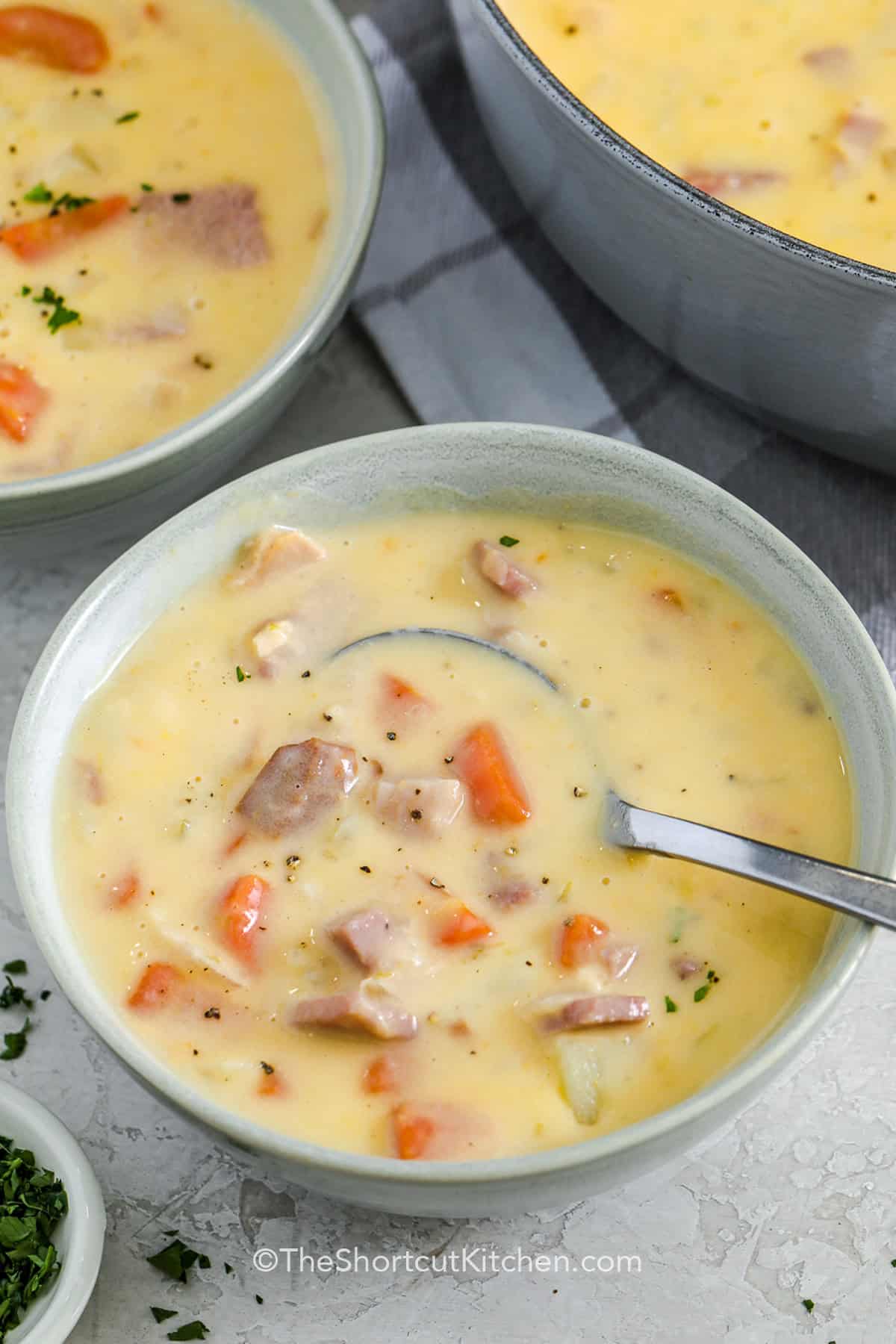 cropped cheesy ham and potato soup