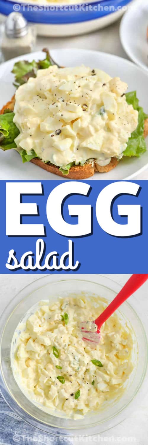 Best Egg Salad Recipe in a bowl and on a sandwich with a title