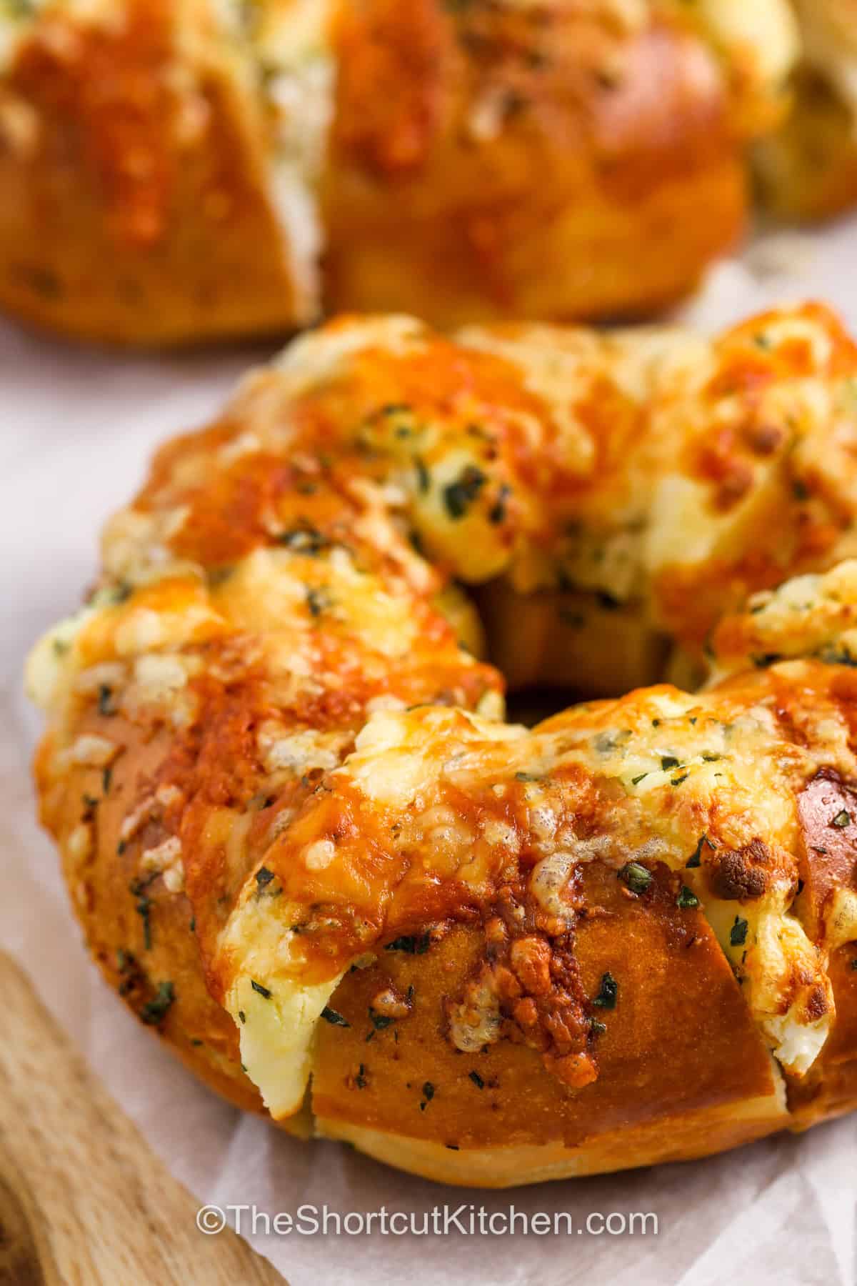 close up of cheesy Stuffed Bagels