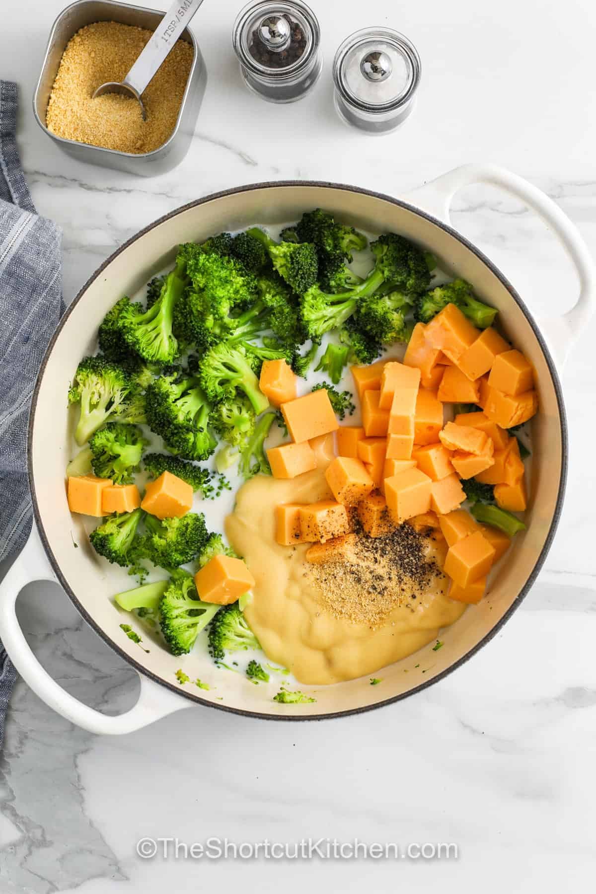 ingredients in pot to make Easy Broccoli Cheese Soup