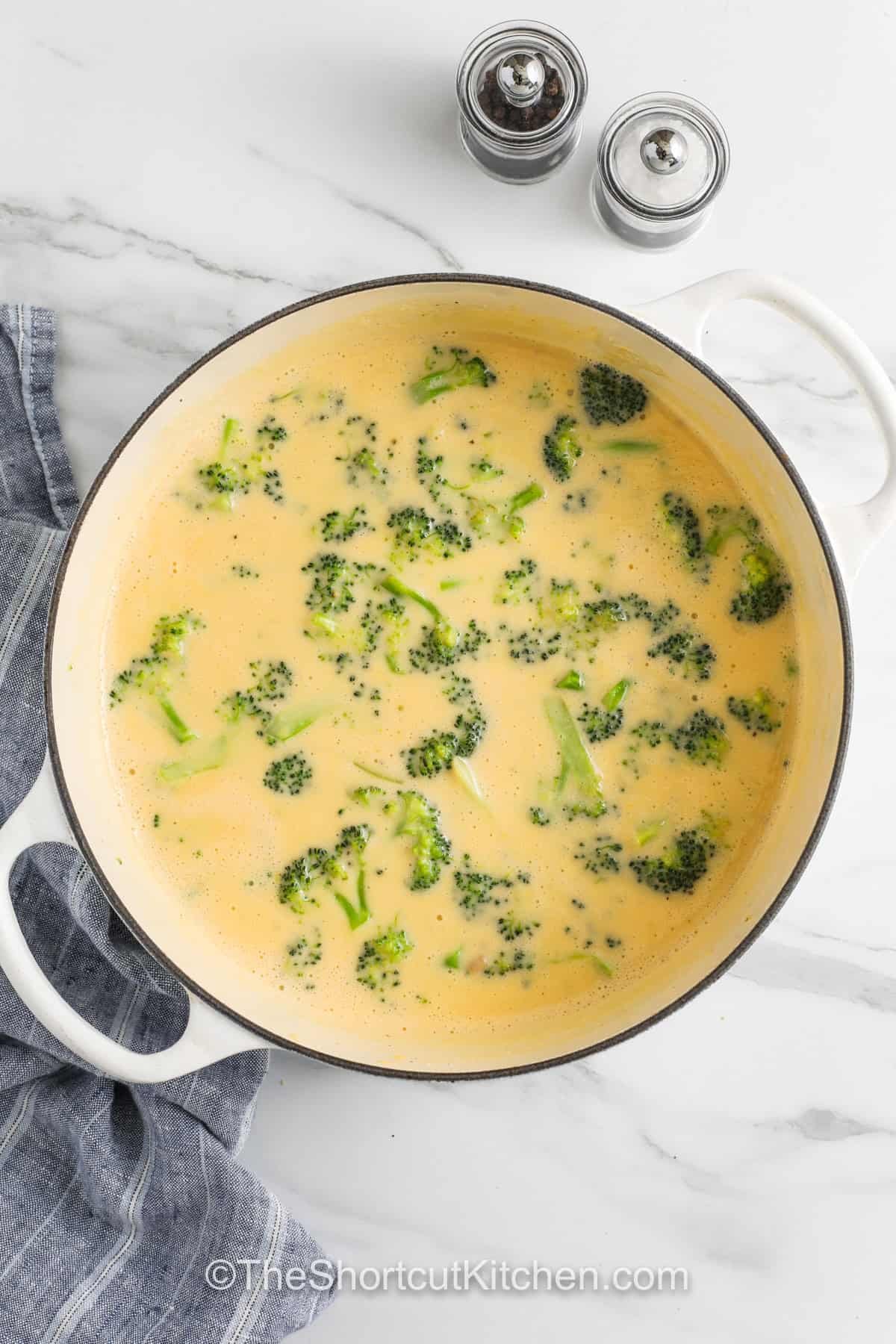 pot of hot Easy Broccoli Cheese Soup