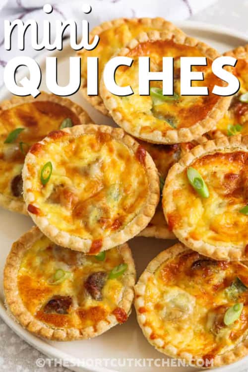 plated Mini Quiches with a title