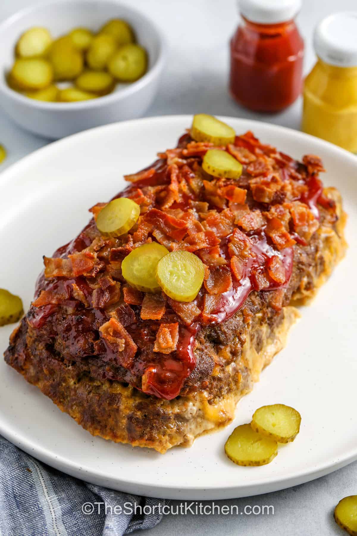 juicy Bacon Cheeseburger Meatloaf on a plate