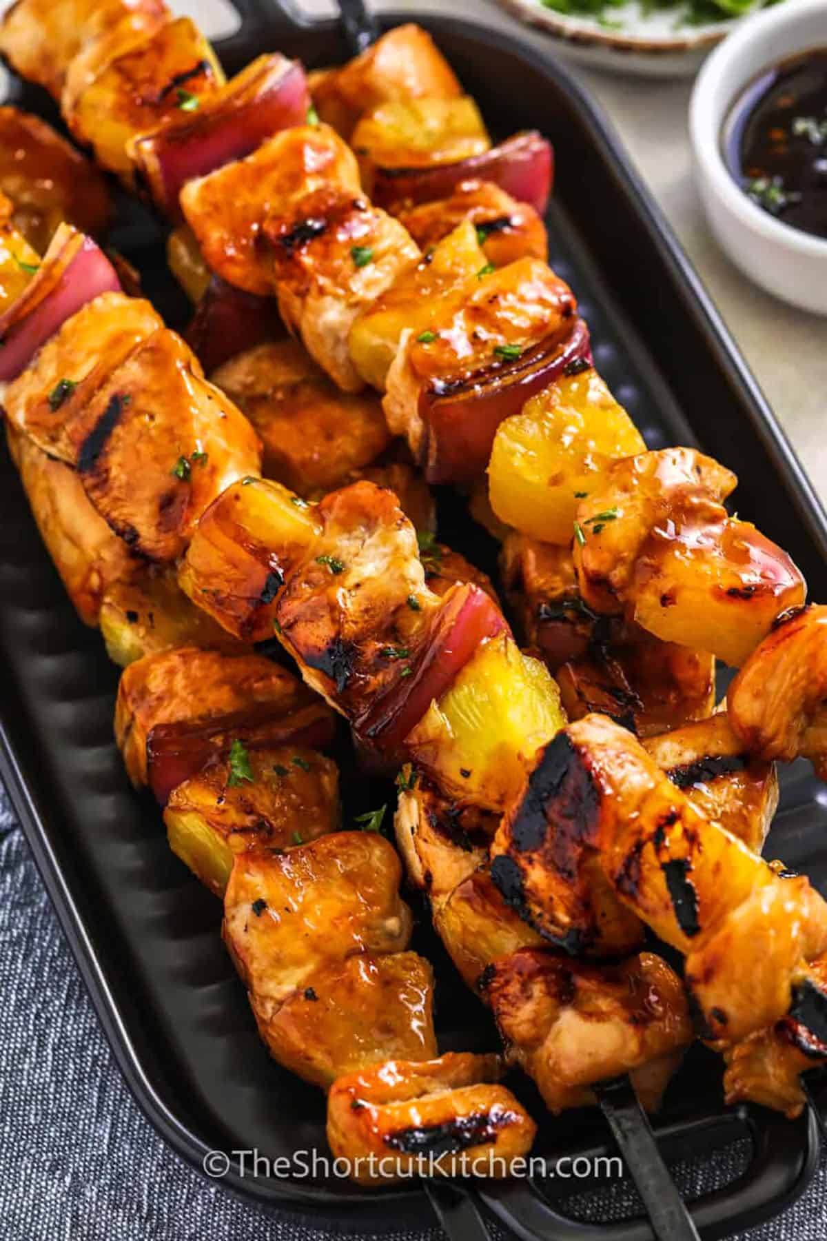 juicy Chicken Pineapple Kabobs on a plate