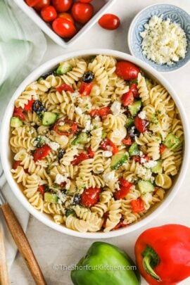 plated Easy Pasta Salad with feta