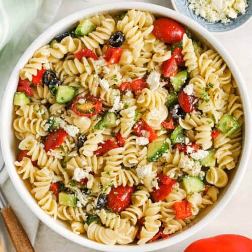 plated Easy Pasta Salad with feta
