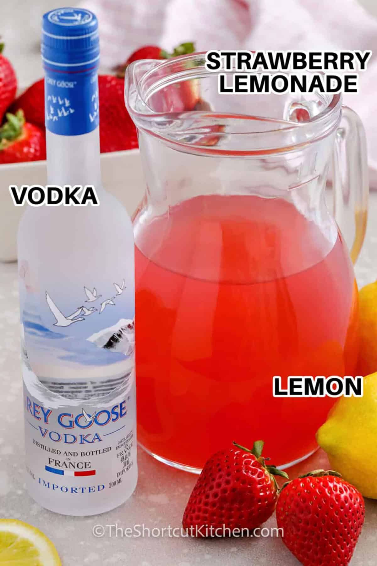 strawberry lemonade , lemon and vodka to make Strawberry Lemonade Vodka with labels